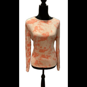 Hang Ten Shirt Size Large Orange Cream Tie Dye Look Top Zipper Pocket Left Side